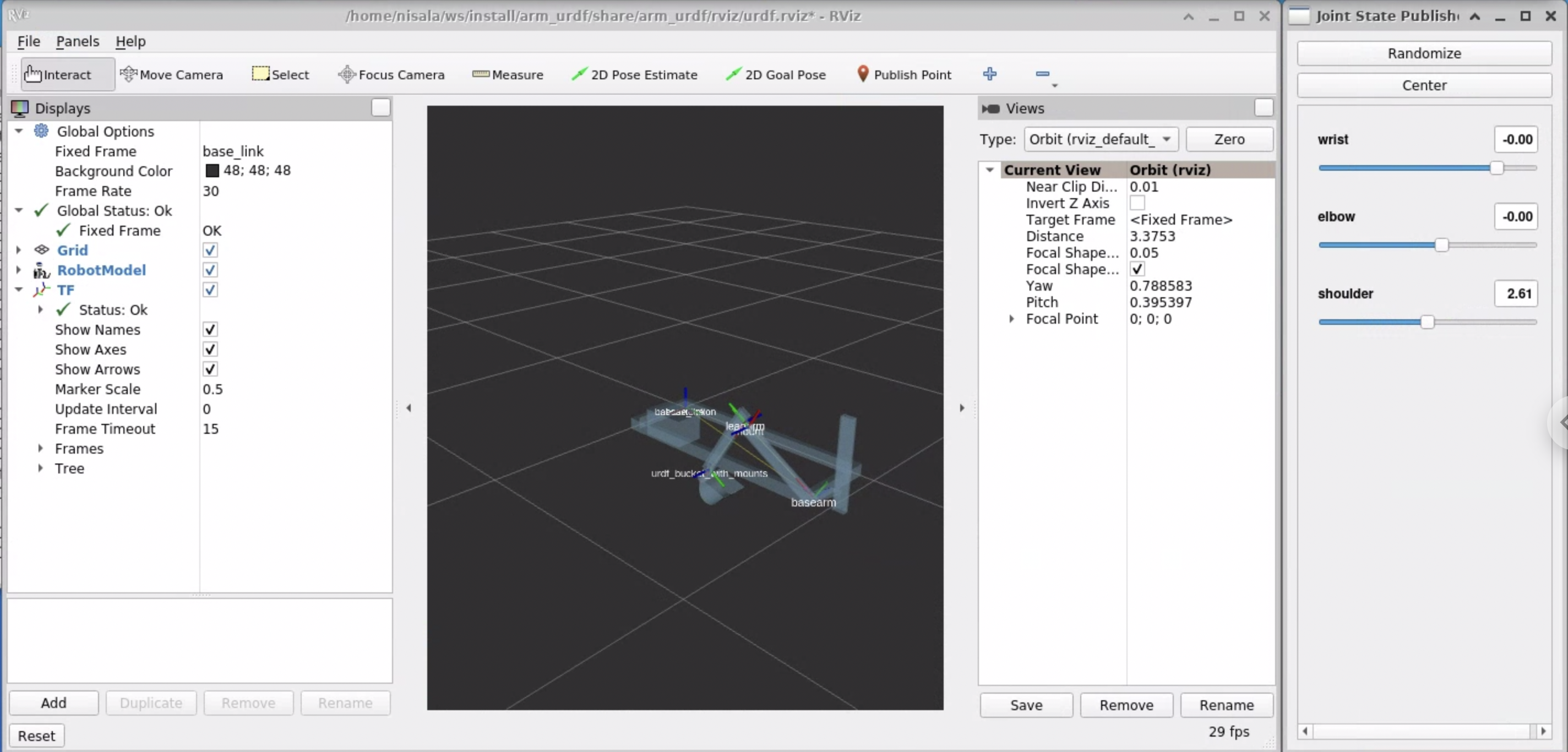 URDF + RVIZ view, with joint state publisher